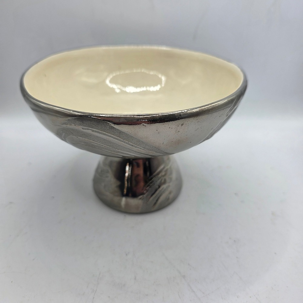 Vintage Swetye Salem Ohio Silver Footed Pedestal Bowl Planter MCM Pottery